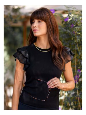 BLUSA MALHA CANELADA COM BABADOS LUZIA FAZZOLLI