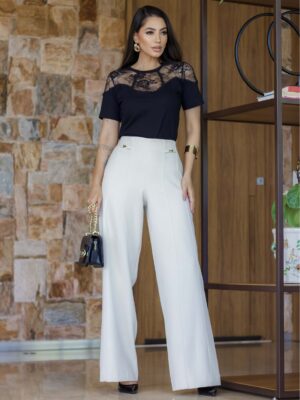 CALÇA CREPE COM RECORTES E METAIS LUZIA FAZZOLLI