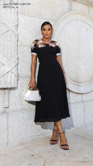 VESTIDO CHIFFON PLISSADO LUZIA FAZZOLLI