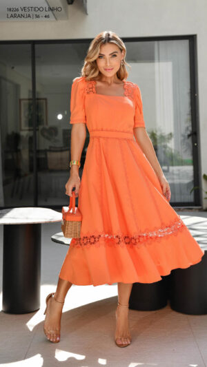 VESTIDO LINHO DETALHE ENTREMEIO LUZIA FAZZOLLI