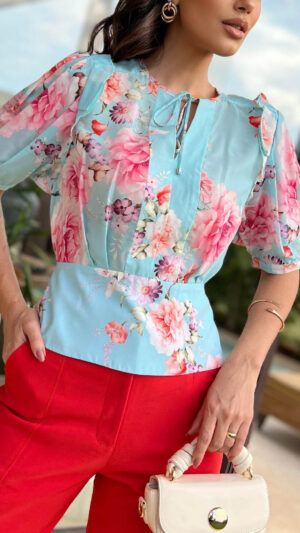 BLUSA CREPE PREGAS NAS MANGAS LUZIA FAZZOLLI