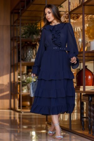 VESTIDO CHIFFON MIDI COM CINTO LUZIA FAZZOLLI