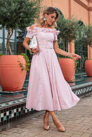 VESTIDO OMBRO A OMBRO TRICOLINE VICHY LUZIA FAZZOLLI