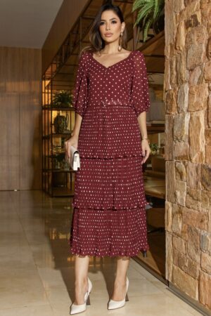 VESTIDO CHIFFON POÁ EM CAMADAS LUZIA FAZZOLLI