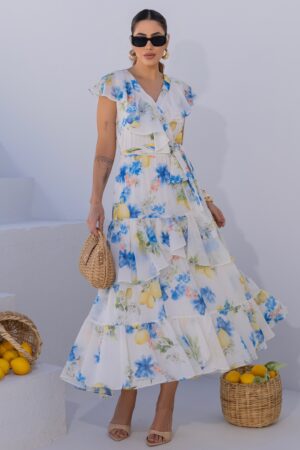 VESTIDO CHIFFON ESTAMPADO LIMÃO SICILIANO LUZIA FAZZOLLI