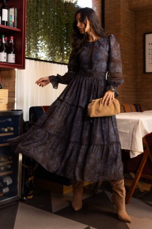VESTIDO CHIFFON ESTAMPADO COM CINTO FAIXA LUZIA FAZZOLLI