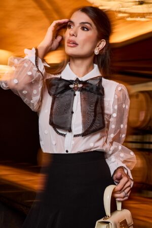 BLUSA TULE POÁ COM LAÇO DE ORGANZA LUZIA FAZZOLLI