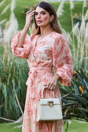 VESTIDO DE CHIFFON ESTAMPADO PLISSADO LUZIA FAZZOLLI