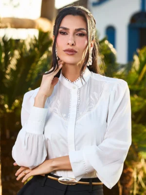 CAMISA TRICOLINE CHIFFON BORDADA LUZIA FAZZOLLI