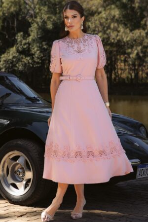 VESTIDO LINHO COM ENTREMEIOS LUZIA FAZZOLLI