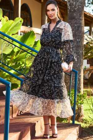 VESTIDO CHIFFON ESTAMPADO COMPOSÊ LUZIA FAZZOLLI
