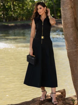 VESTIDO SARJA CHEMISIER COM CINTO LUZIA FAZZOLLI